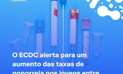 Teste de coleta de amostra para testagem ISTs com o texto sobreposto "O ECDC alerta para um aumento das taxas de gonorreia nos jovens entre os 20 e 24 anos"